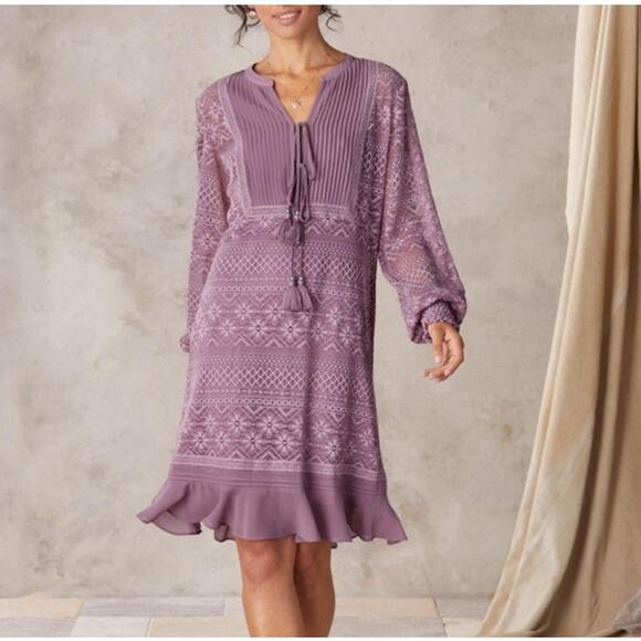 Sundance Dresses & Skirts - Sundance Lavender Lace Maxine Long Sleeve Dress NWT